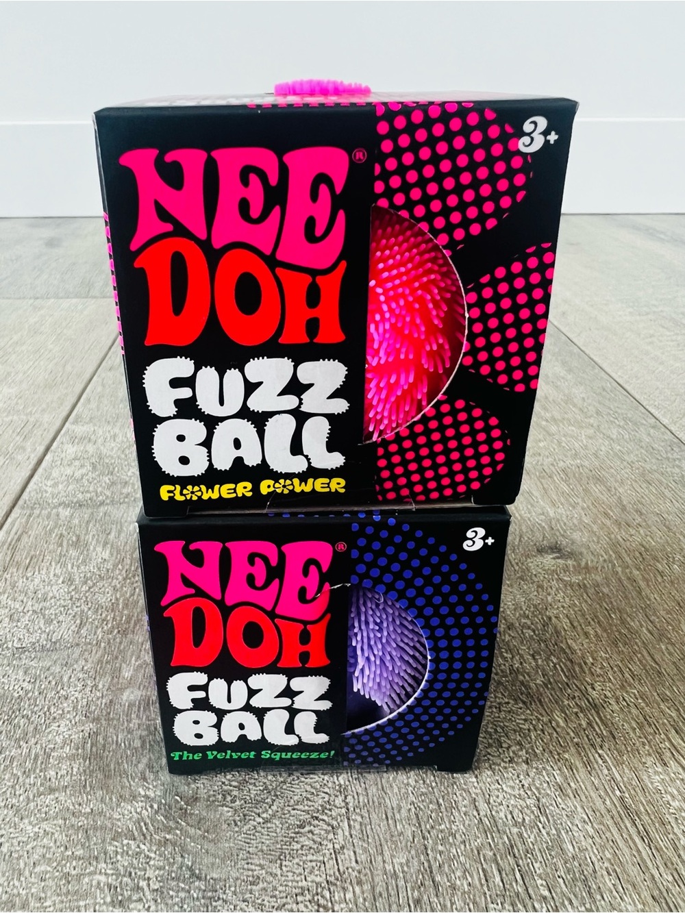 Needoh Lot Of 2 - Fuzz Ball The Velvet Squeeze Flower Power Purple/Pink